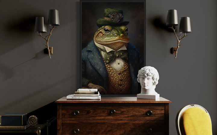 Victorian Toad Portrait Framed Canvas Wall Art