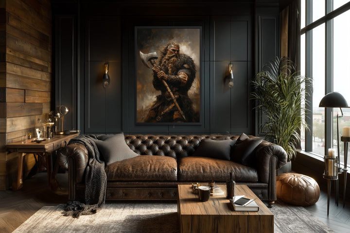 Framed Viking warrior painting with battle axe.