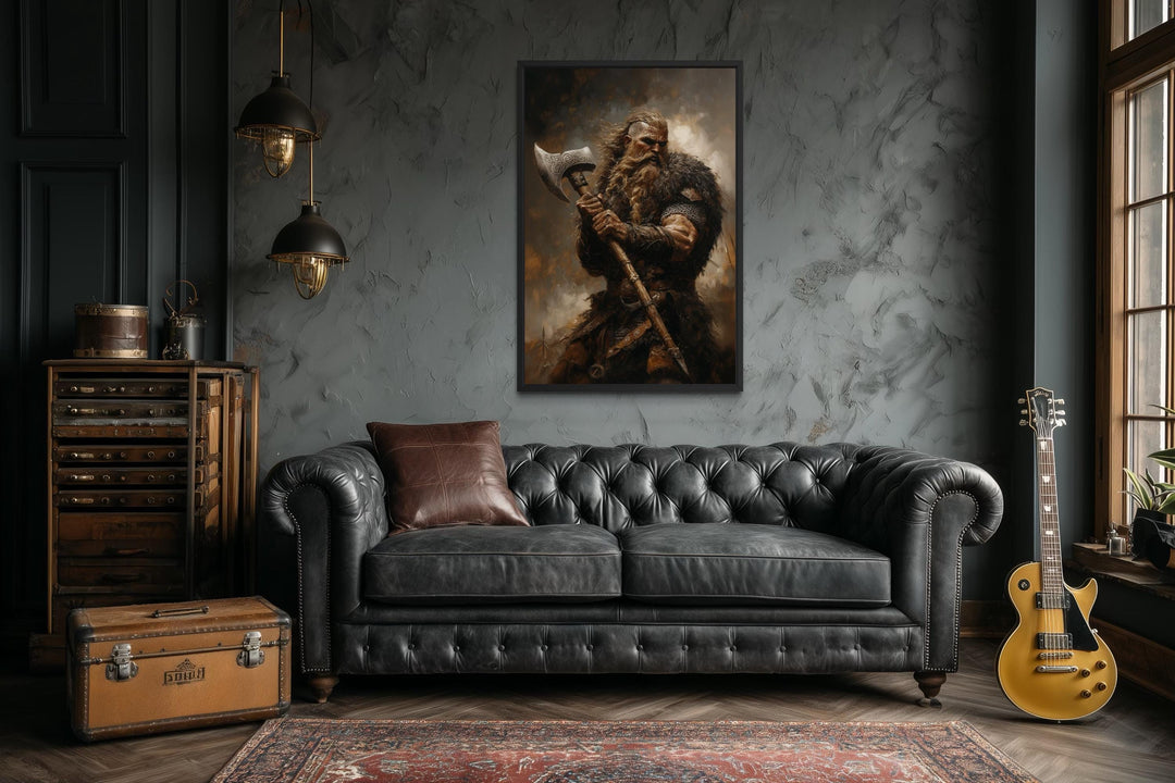 Viking warrior painting with battle axe.