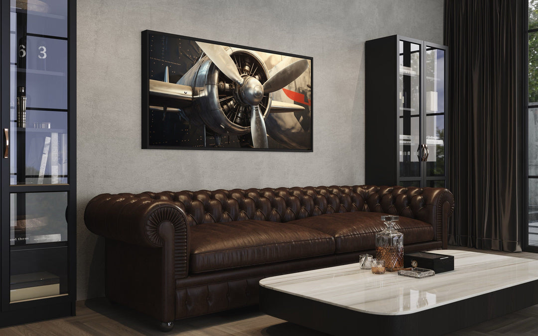 Vintage Airplane Propeller Framed Canvas Wall Art