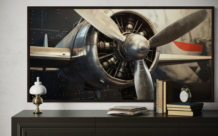 Vintage Airplane Propeller Framed Canvas Wall Art