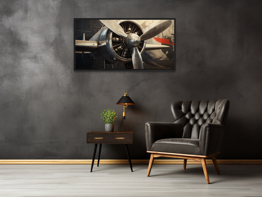 Vintage Airplane Propeller Framed Canvas Wall Art