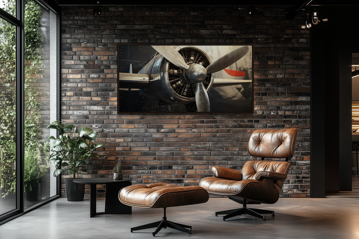 Vintage Airplane Propeller Framed Canvas Wall Art