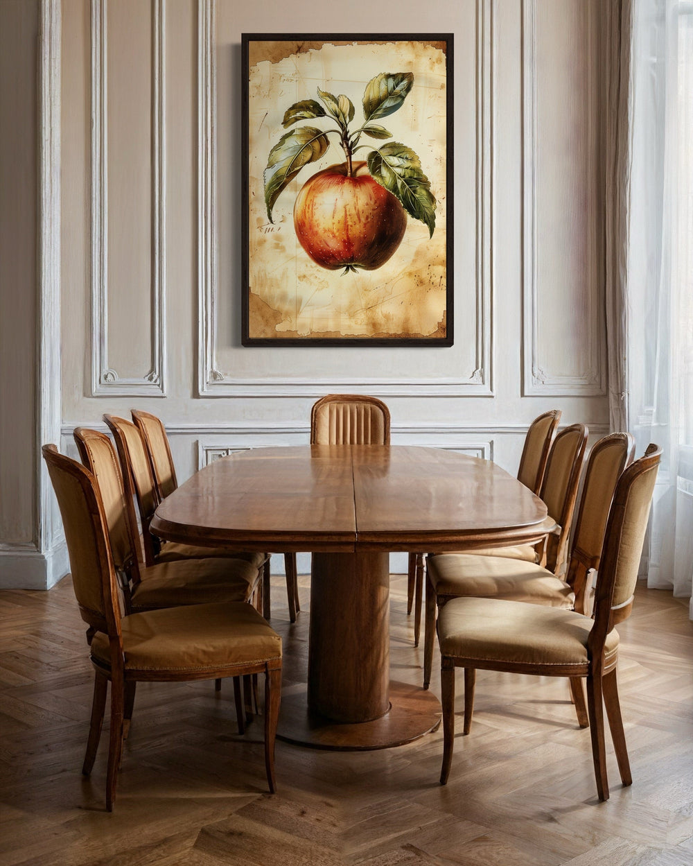 Vintage Apple Painting Framed Fruit Canvas Wall Art For Kitchen