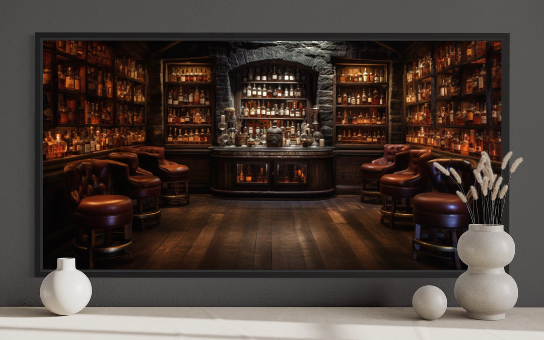 Vintage Bar Wall Art – Framed Canvas Classic Bar Painting for Man Cave Decor