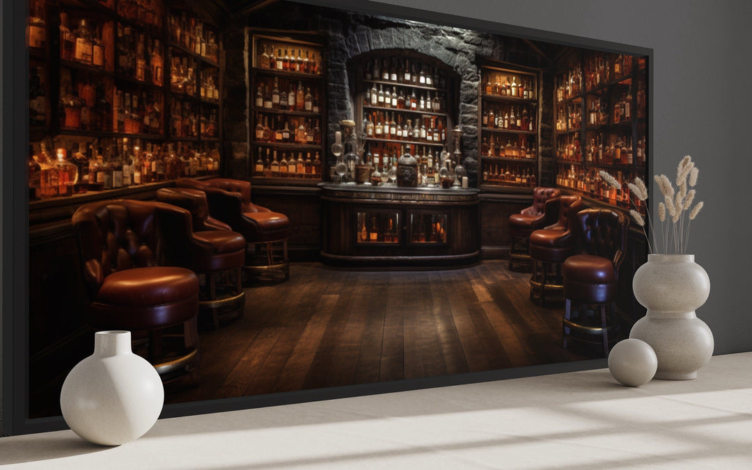 Vintage Bar Wall Art – Framed Canvas Classic Bar Painting for Man Cave Decor