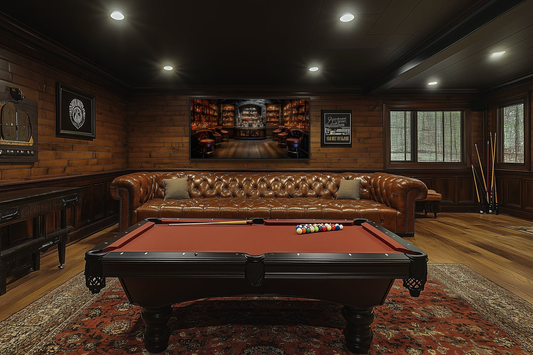 Vintage Bar Wall Art – Framed Canvas Classic Bar Painting for Man Cave Decor