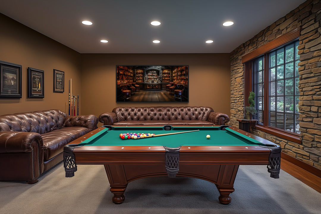 Vintage Bar Wall Art – Framed Canvas Classic Bar Painting for Man Cave Decor