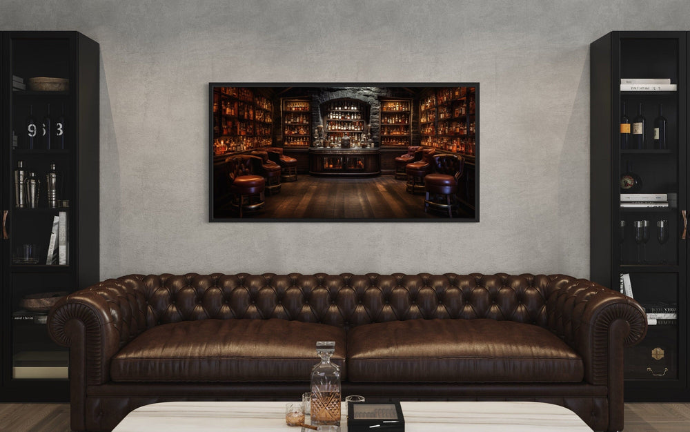 Vintage Bar Wall Art – Framed Canvas Classic Bar Painting for Man Cave Decor