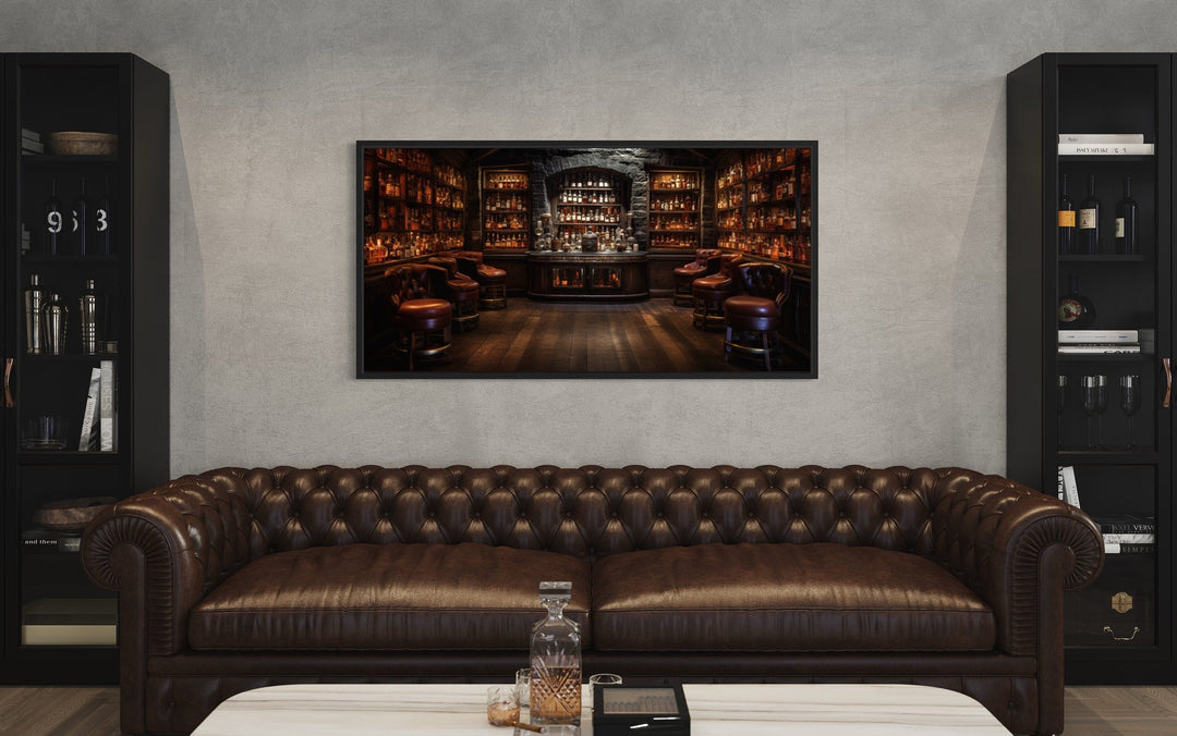 Vintage Bar Wall Art – Framed Canvas Classic Bar Painting for Man Cave Decor