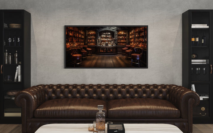 Vintage Bar Wall Art – Framed Canvas Classic Bar Painting for Man Cave Decor