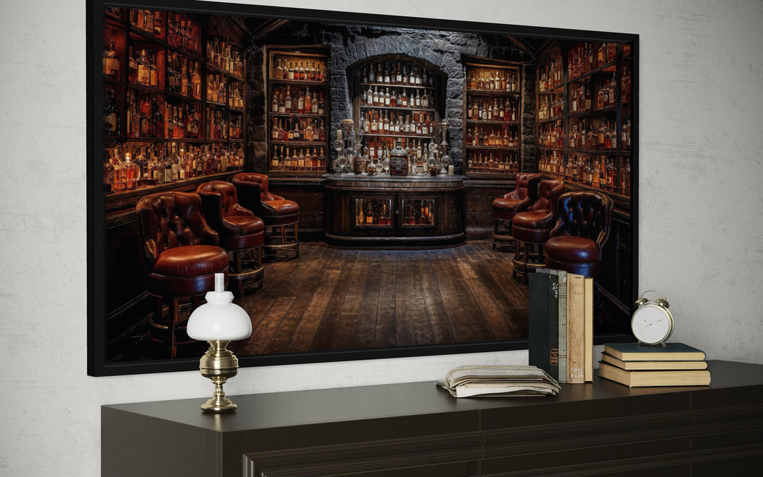 Vintage Bar Wall Art – Framed Canvas Classic Bar Painting for Man Cave Decor