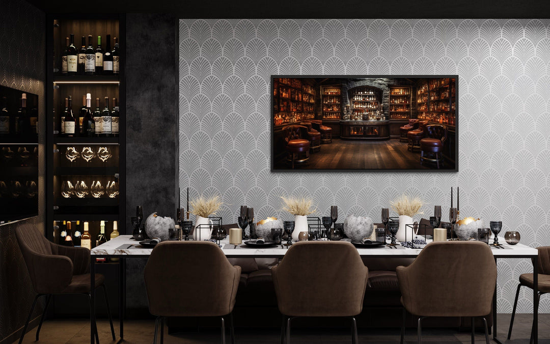 Vintage Bar Wall Art – Framed Canvas Classic Bar Painting for Man Cave Decor