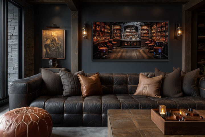 Vintage Bar Wall Art – Framed Canvas Classic Bar Painting for Man Cave Decor