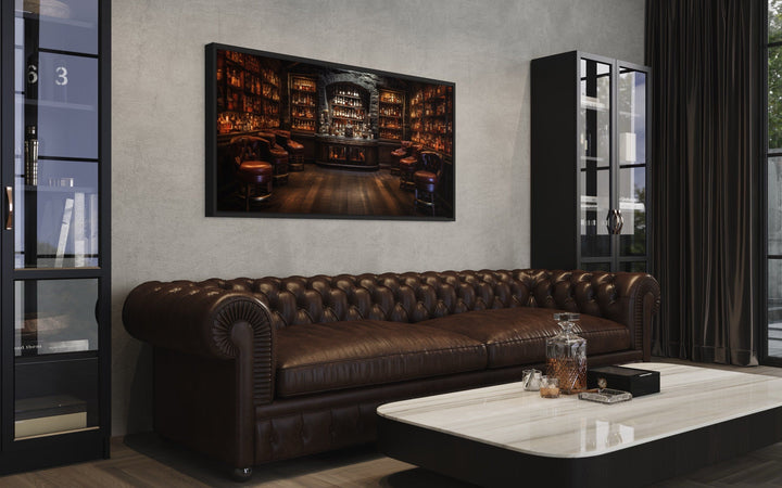 Vintage Bar Wall Art – Framed Canvas Classic Bar Painting for Man Cave Decor