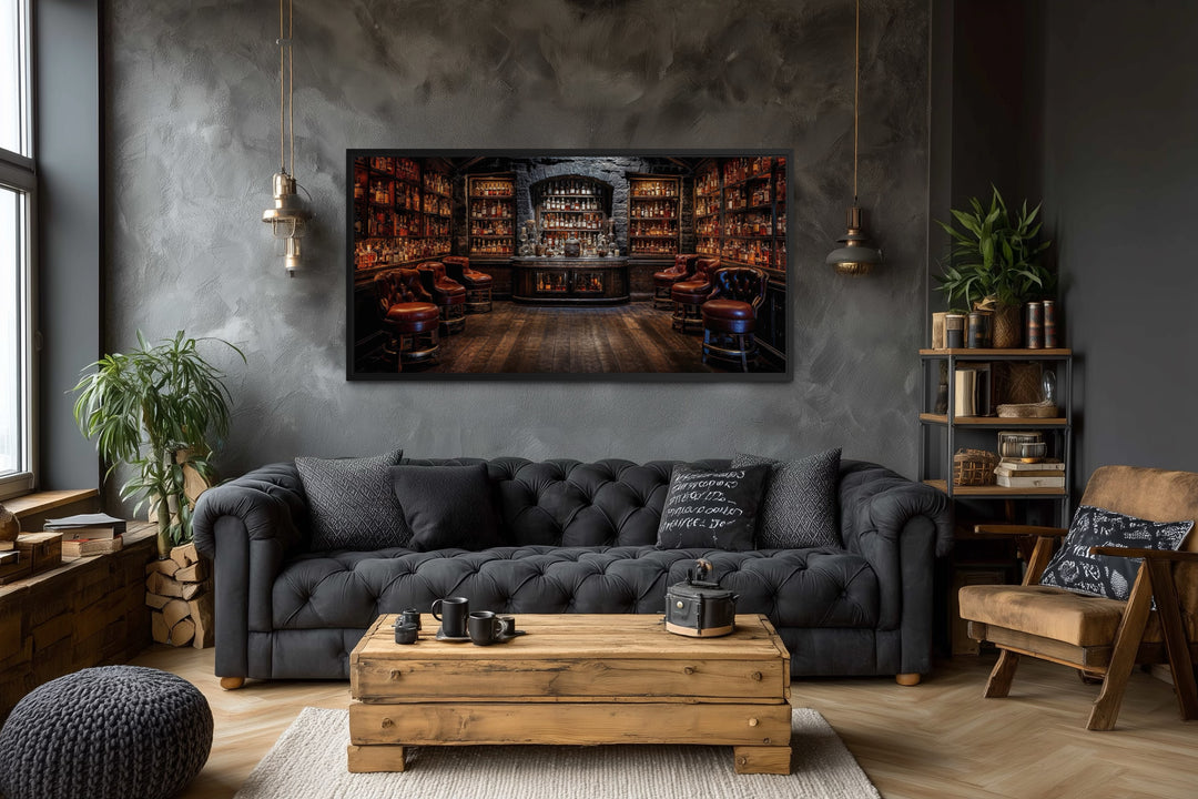 Vintage Bar Wall Art – Framed Canvas Classic Bar Painting for Man Cave Decor