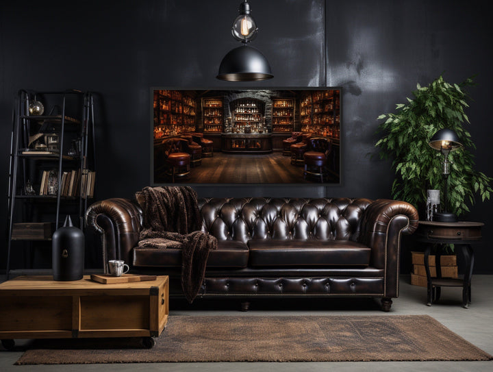 Vintage Bar Wall Art – Framed Canvas Classic Bar Painting for Man Cave Decor