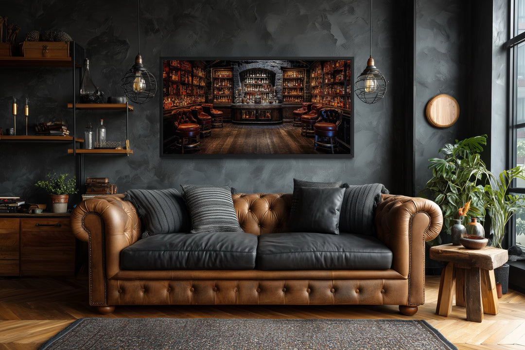 Vintage Bar Wall Art – Framed Canvas Classic Bar Painting for Man Cave Decor