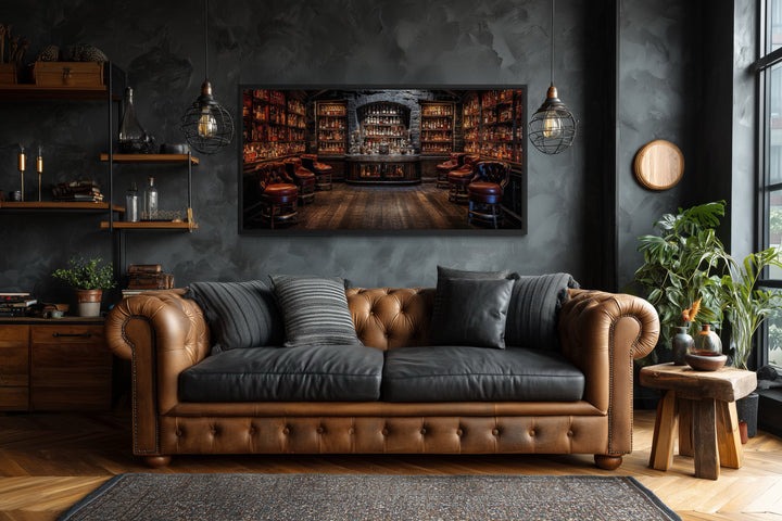 Vintage Bar Wall Art – Framed Canvas Classic Bar Painting for Man Cave Decor