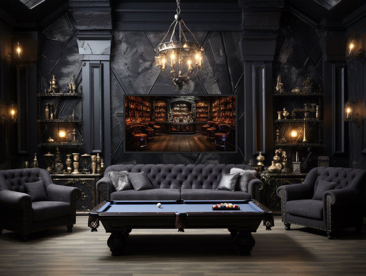 Vintage Bar Wall Art – Framed Canvas Classic Bar Painting for Man Cave Decor