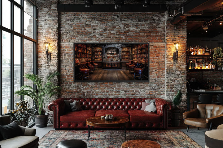 Vintage Bar Wall Art – Framed Canvas Classic Bar Painting for Man Cave Decor