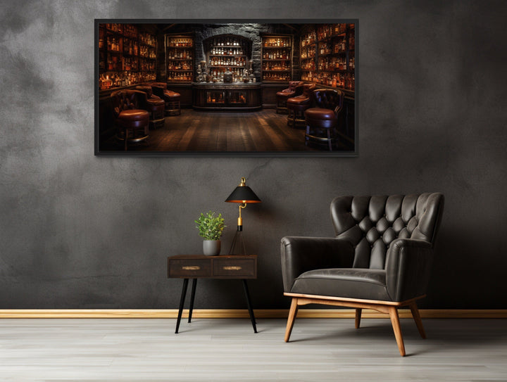 Vintage Bar Wall Art – Framed Canvas Classic Bar Painting for Man Cave Decor