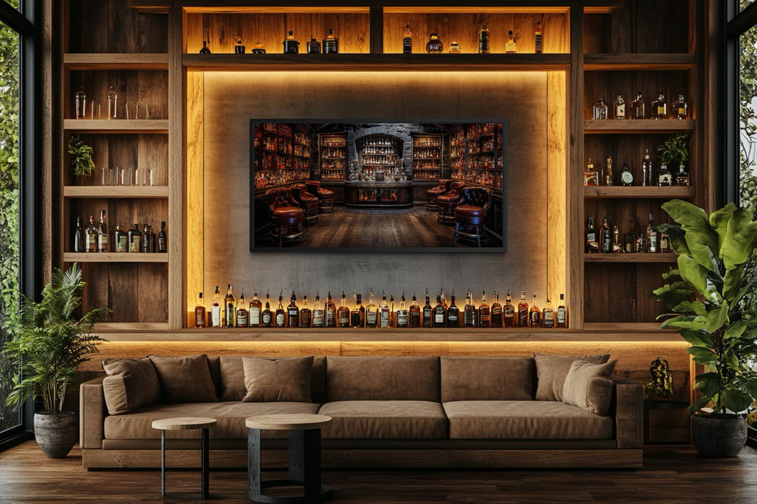 Vintage Bar Wall Art – Framed Canvas Classic Bar Painting for Man Cave Decor