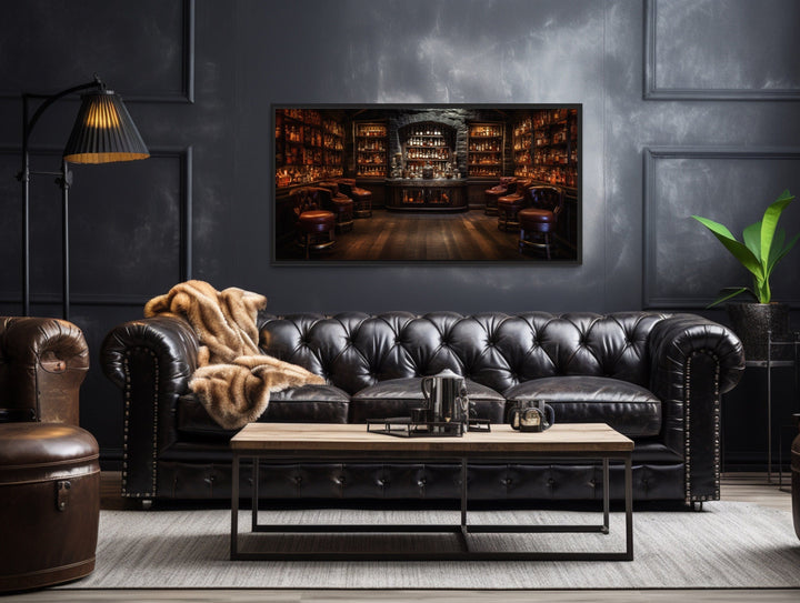 Vintage Bar Wall Art – Framed Canvas Classic Bar Painting for Man Cave Decor