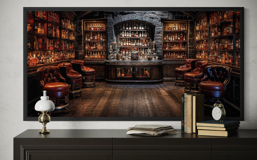 Vintage Bar Wall Art – Framed Canvas Classic Bar Painting for Man Cave Decor