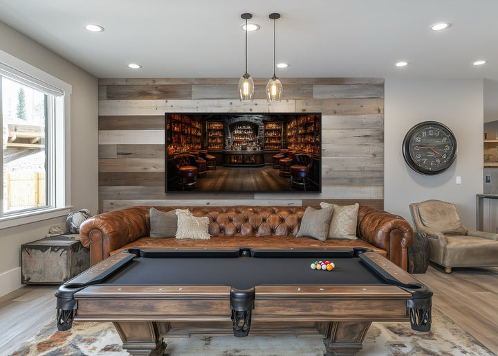 Vintage Bar Wall Art – Framed Canvas Classic Bar Painting for Man Cave Decor