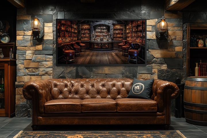 Vintage Bar Wall Art – Framed Canvas Classic Bar Painting for Man Cave Decor
