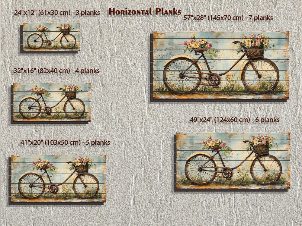 Vintage Bicycle With Flowers Distressed Wood Wall Art