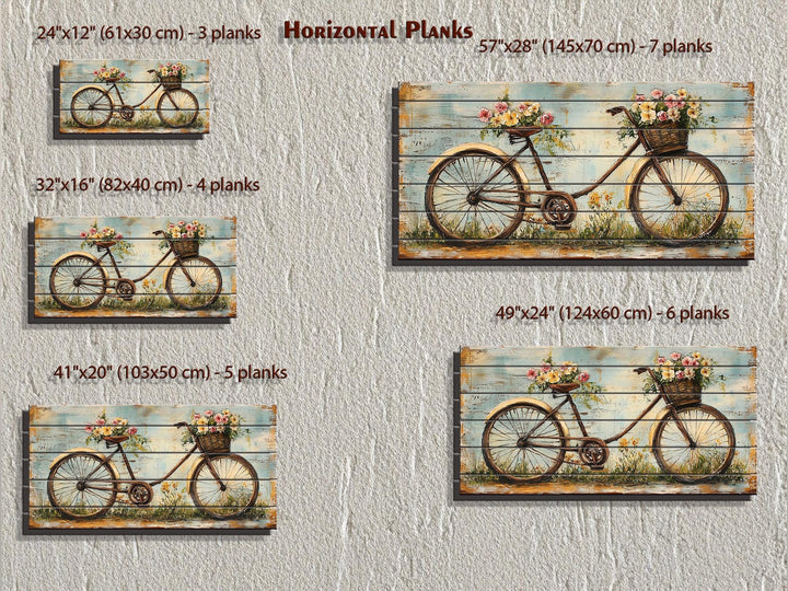 Vintage Bicycle With Flowers Distressed Wood Wall Art