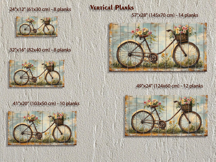 Vintage Bicycle With Flowers Distressed Wood Wall Art