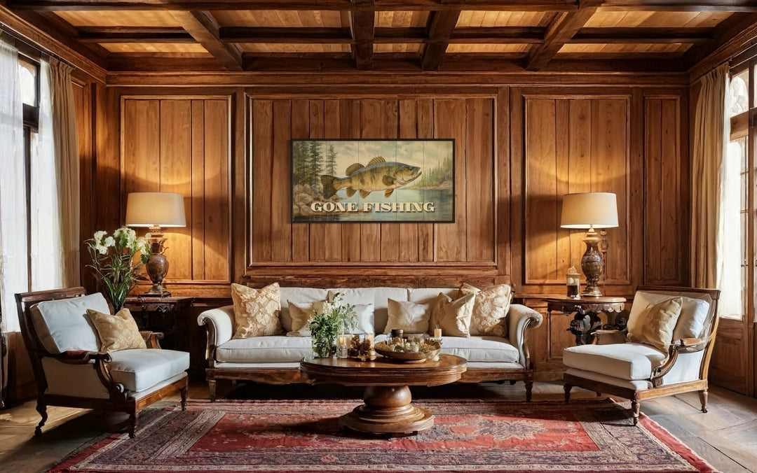 Vintage Cabin Wall Art - Rustic Framed Canvas Print | Cozy Lake House Decor