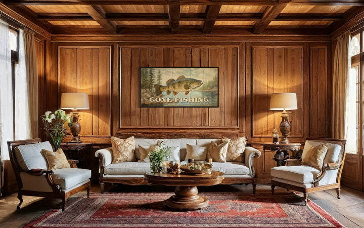 Vintage Cabin Wall Art - Rustic Framed Canvas Print | Cozy Lake House Decor