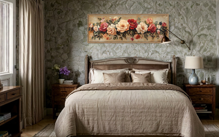 Vintage Floral Boho Horizontal Framed Tapestry Canvas Wall Art