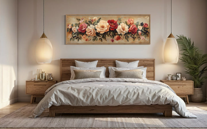 Vintage Floral Boho Horizontal Framed Tapestry Canvas Wall Art