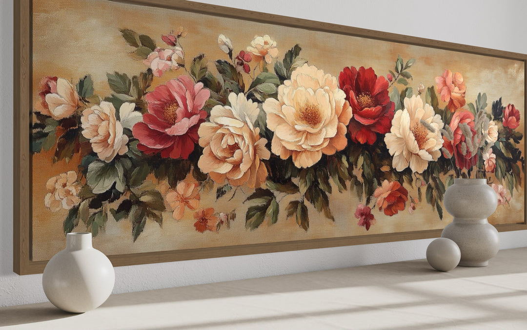 Vintage Floral Boho Horizontal Framed Tapestry Canvas Wall Art