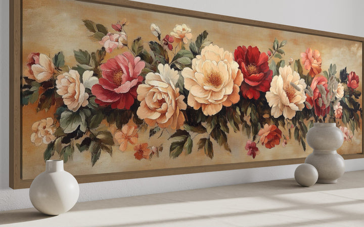 Vintage Floral Boho Horizontal Framed Tapestry Canvas Wall Art
