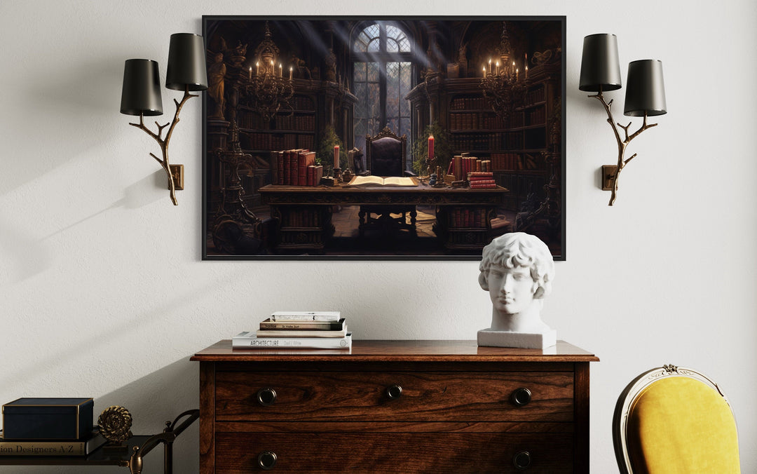 Vintage Gothic Magical Library Framed Canvas Wall Art