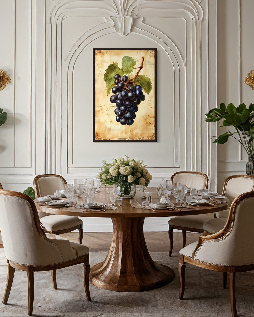 Vintage Grapes Painting Framed Canvas Fruit Wall Art For Kitchen