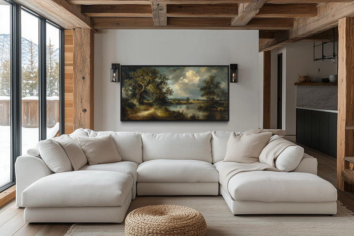Vintage Lake Landscape Framed Canvas Wall Art
