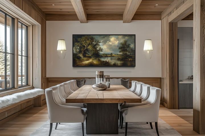 Vintage Lake Landscape Framed Canvas Wall Art