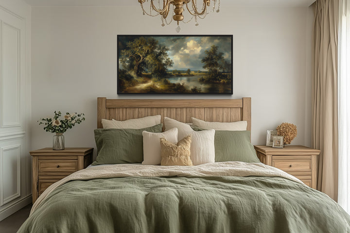 Vintage Lake Landscape Framed Canvas Wall Art