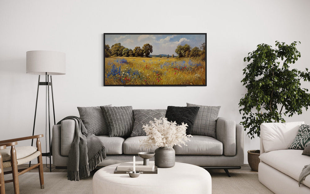 Vintage Landscape Wildflowers Field Painting Canvas Wall Art