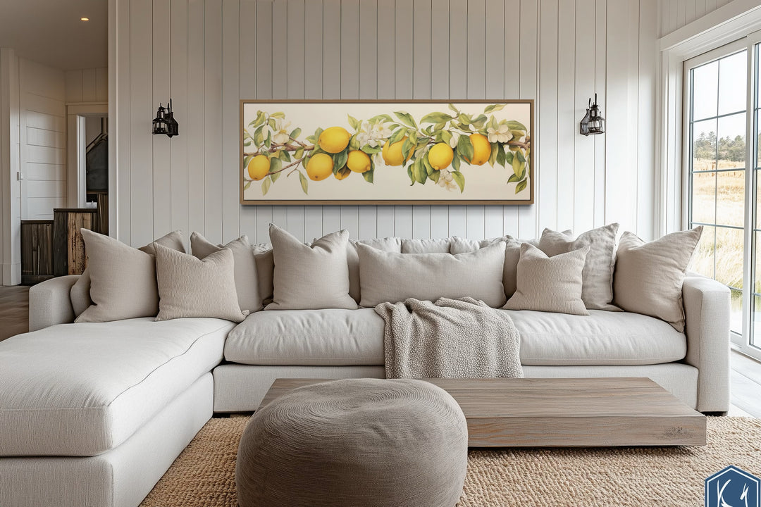 Vintage Lemon Tree Panoramic Framed Canvas Wall Art
