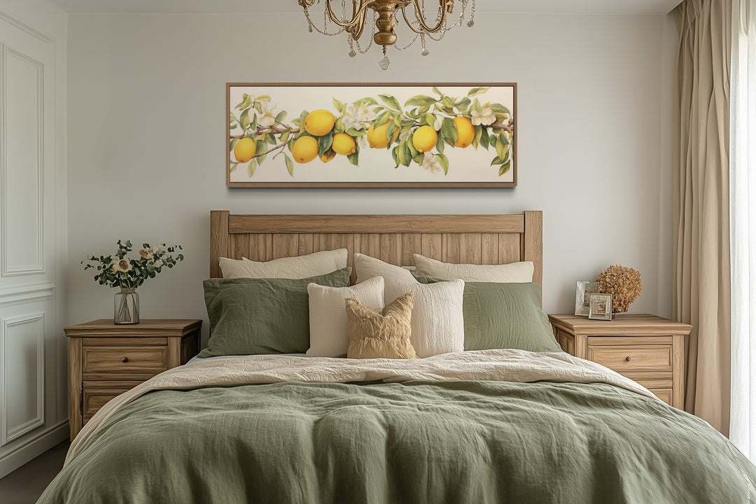 Vintage Lemon Tree Panoramic Framed Canvas Wall Art