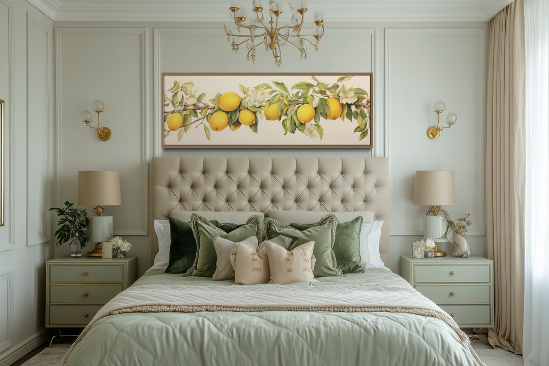 Vintage Lemon Tree Panoramic Framed Canvas Wall Art