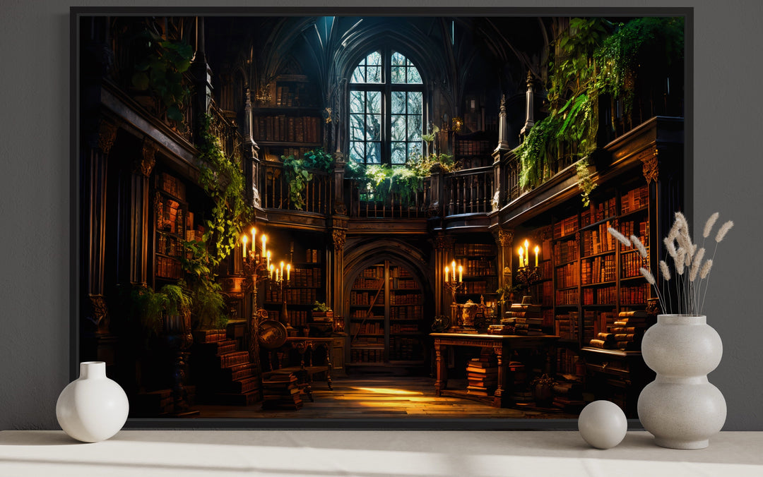 Vintage Magical Library Framed Canvas Wall Art